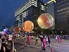 A parade to celebrate the grand finale of Netflix's global hit series ″Squid Game″ (2021-) was held in central Seoul on June 28. The image features the dalgona (melted Korean sugar candy) that appeared on the show. [KIM JI-YE]