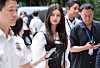 Former NewJeans member Danielle, center, appears at Seoul Central District Court in southern Seoul on Aug. 14, 2025. [NEWS1]