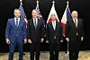 From left, U.S. Defense Secretary Pete Hegseth, Australian Defense Minister Richard Marles, Japanese Defense Minister Gen Natakani and Philippine Secretary of National Defense Gilberto Teodoro take a commemorative photo following their multilateral meeting at the Shangri-La Dialogue in Singapore on May 31, 2025. [EPA/YONHAP]