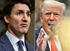 This combination of pictures show Canada's Prime Minister Justin Trudeau, left, on March 4 on Parliament Hill in Ottawa and U.S. President Donald Trump in the Roosevelt Room of the White House in Washington, D.C., on March 3. [AFP/YONHAP]