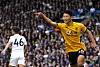 Wolverhampton Wanderers forward Hwang Hee-chan celebrates scoring during a Premier League match against Leeds United at Elland Road in England on Oct. 23, 2021. [REUTERS/YONHAP]