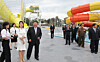 Ri Sol-ju, wife of North Korean leader Kim Jong-un, far left, attends a ceremony marking the completion of the Wonsan Kalma Coastal Tourist Area on June 24. [NEWS1]