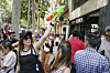 A protester with a water gun takes part in a protest against overtourism in Barcelona, Spain, June 15. [AP/YONHAP]