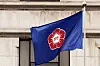 The Constitutional Court flag is seen in front of the court building in Jongno District, central Seoul, on Marh 27. [CHUN MIN-KYU]