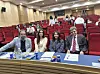 Charatsidou Ellada, second from left, poses for a photo with fellow professors and Loukas Tsokos, Greek ambassador to Korea, right, at Hankuk University of Foreign Studies' Yongin campus. [ELLADA CHARATSIDOU]