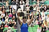 Jessica Pegula celebrates after beating Yue Yuan during their final match of the Korea Open in southern Seoul on Oct. 15, 2023. [AP/YONHAP]