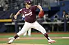 Kiwoom Heroes' Ariel Jurado pitches during the first inning of the exhibition game between the Los Angeles Dodgers and Kiwoom Heroes at Gocheok Sky Dome in western Seoul on Sunday. [AP/YONHAP]