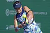 Jang Su-jeong returns a shot to Emina Bektas during their second round match of the Korea Open in southern Seoul on Oct. 12, 2023. [AP/YONHAP]