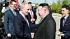 Russian President Vladimir Putin, left, and North Korea's leader Kim Jong-un shake hands during their meeting in Russia on Sept. 13, 2023. [AP/YONHAP]