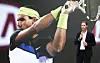 Rafael Nadal delivers opening remarks at a partnership extension event held at Kia Unplugged Ground in eastern Seoul on Oct. 23. [YONHAP]