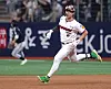Song Sung-mun of the Kiwoom Heroes rounds the bases after hitting an RBI double against the LG Twins during a KBO regular-season game at Gocheok Sky Dome in Seoul, on Sept. 9. [YONHAP]