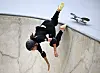 Cho Hyun-ju of Korea falls during the skateboarding women's park final at the 19th Asian Games in Hangzhou, China on Monday. [XINHUA/YONHAP]