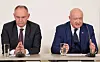 Austria's Chancellor Christian Stocker and Interior Minister Gerhard Karner address a press conference in Vienna, Austria, on March 12. [REUTERS/YONHAP]