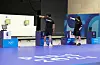 Korea's Lee Won-ho, left, and Oh Ye-jin are in action during the mixed team 10-meter air pistol bronze-medal match at the Paris Olympics on Tuesday in Chateauroux, France. [REUTERS/YONHAP]