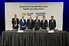 From left, Chaouki Abdallah, executive vice president for research at the Georgia Institute of Technology, Angel Cabrera, president of Georgia Tech, Sonny Perdue, chancellor of the University System of Georgia, Euisun Chung, executive chair of Hyundai Motor Group, Chang Jae-hoon, CEO of Hyundai Motor and Jose Munoz, chief operating officer of Hyundai Motor take a photo Tuesday after signing an agreement to cooperate on the development of future automotive technologies. [HYUNDAI MOTOR]