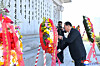 A garland of flowers is placed at a monument in Pyongyang, marking the 74th anniversary of Chinese forces' entry into the Korean War, on Oct. 25, 2024, in this file photo from the Korean Central News Agency the next day. [KCNA]