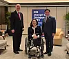 Deputy Defense Minister for Policy Cho Chang-rae, right, and U.S. Sens. Tammy Duckworth, center, and Pete Ricketts pose for a photo during their talks on May 31 on the sidelines of the Shangri-La Dialogue, an annual defense forum in Singapore. [NEWS1]