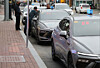 Taxis waiting for customers are parked at a street in Andong, North Gyeongsang, on March 27. [YONHAP]