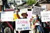 Residents of Bukchon Hanok Village in Jongno District, central Seoul, rally for tourist control in May 2018. [YONHAP]