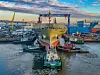 A large ship under construction is docked at Philly Shipyard in Pennsylvania, which was acquired by Hanwha Ocean, in this photo provided by the Korean company.