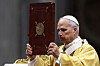 Pope Leo XIV celebrates Christmas Eve mass at St. Peter's Basilica in Vatican City on Dec. 24. [REUTERS/YONHAP]