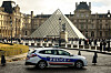 A police car parks in the courtyard of the Louvre museum, one week after the robbery, on Oct. 26 in Paris, France. [AP/YONHAP]