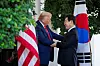 U.S. President Donald Trump welcomes President Lee Jae Myung at the White House in Washington on Aug. 25. [REUTERS/YONHAP]