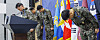 Korean Air Force Chief of Staff Lee Young-su, left, and Air Force officials bows after delivering a public apology in Yongsan District, central Seoul, on March 10. [YONHAP]
