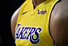 Lonzo Ball No. 2 of the Los Angeles Lakers wears his new Nike jersey with the sponsor's logo ″Wish″ on the left chests during media day on Sept. 25, 2017, in El Segundo, California. [GETTY IMAGES/YONHAP]