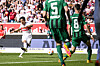 Stuttgart's Jeong Woo-yeong, left, scores to make it 3:0 during a Bundesliga match between Stuttgart and Mochengladbach at the MHPArena in Stuttgart, Germany on Saturday.  [AP/YONHAP]