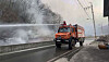 A high-performance fire extinguishing truck disperses water on flames in Andong City in North Gyeongsang on March 25. [KOREA FOREST SERVICE]