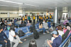 Korean nationals wait at an airport in Lebanon on Friday to board a military transport aircraft provided by the government for their return home. [MINISTRY OF FOREIGN AFFAIRS]