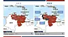 This image provided by Seoul's Ministry of Foreign Affairs shows Venezuela under a Level 3 travel advisory in red on the left, and the parts of the country under a new travel ban in black on the right [MINISTRY OF FOREIGN AFFAIRS]