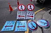 Notices banning electric scooters are seen ready to be hung on a street in Seocho District, southern Seoul, on May 13. [YONHAP]