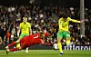 Norwich City's Hwang Ui-Jo in action with Fulham's Marek Rodak during a Carabao Cup game at Craven Cottage in London on Sept. 27, 2023. [REUTERS/YONHAP]