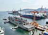 A handout photo made available by Hanwha Ocean shows the United States Navy Ship (USNS) Wally Schirra, a cargo ship of the US Navy, docked at the Korean shipbuilder's shipyard to receive maintenance, repair and overhaul (MRO) service in Geoje on Sept. 2, 2024. [EPA/YONHAP]