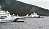 A China Coast Guard vessel No.2502 sails near a Japan Coast Guard vessel Motobu off Uotsuri Island, one of a group of disputed islands called Senkaku Islands in Japan, also known in China as Diaoyu Islands, in the East China Sea April 27, 2024, in this photo released by Kyodo. [KYODO/YONHAP]