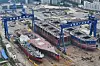 Ships are under construction at the Jinling Shipyard in Nanjing in eastern China's Jiangsu province on April 11. [AP/YONHAP]