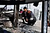 Indonesian fisher Sugianto, right, on March 31 explains the happenings of the day that his neighborhood burned down due to the wildfire in Yeongdeok County in North Gyeongsang on March 25. [NEWS1]
