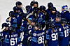Finland's players celebrate after winning the women's preliminary round Group A ice hockey game between Finland and Switzerland at the Milano Rho Ice Hockey Arena during the Milan-Cortina 2026 Winter Olympics in Milan on Feb. 10. [AFP/YONHAP]
