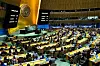 The results of a vote on a resolution for the UN Security Council to reconsider and support the full membership of Palestine into the UN is displayed during a special session of the UN General Assembly, at the UN headquarters in New York City on May 10, 2024. [AFP/YONHAP]