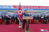 North Korean leader Kim Jong-un attends the groundbreaking ceremony for a construction project in Unnyul County under his signature regional development policy on Jan. 29, in this Korean Central News Agency photo released the following day. [YONHAP]