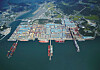 HD Hyundai Samho's shipyard in Yeongam, South Jeolla, furnished with piers consisting of multiple dolphins, which are clusters of cylindrical pillars installed in the sea near the shore. [HD HYUNDAI SAMHO]