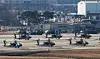 Apache helicopters are on standby at Camp Humphreys in Pyeongtaek, Gyeonggi on Dec. 18, 2025. [YONHAP]