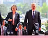 Former President Moon Jae-in and his wife Kim Jung-sook walk into the National Assembly in Yeouido, western Seoul, for a meeting with National Assembly Speaker Woo Won-shik on April 25. [JOONGANG ILBO]