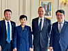 Kang Kum-sil, second to left, head of the France delegation, poses for a photo with Emmanuel Bonne, second to right, diplomatic adviser to the French president, in Paris on July 16. [MINSTRY OF FOREIGN AFFAIRS]