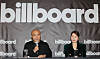 Billboard President Mike Van, left, and Billboard Korea publisher and CEO Yuna Kim answer questions from reporters during a press conference held on April 15 in southern Seoul prior to the launch of Billboard Korea in June. [YONHAP]