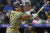 San Diego Padres' Ha-Seong Kim singles in the ninth inning of a baseball game against the Colorado Rockies, Saturday, Aug. 17, 2024, in Denver. [AP/YONHAP]