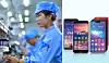 A worker in a North Korean smartphone factory is seen in this photo released by pro-North Korean paper Choson Sinbo, based in Japan, left, and Jindallae smartphones manufactured in North Korea [SCREEN CAPTURE]