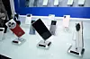 Jindallae 12 smartphones are seen during a technology fair in Pyongyang on May 27. [YONHAP]